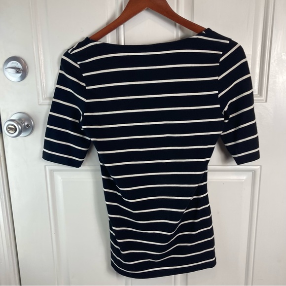 H&M Basic Black and White Striped Quarter Sleeve Women's Top - Picture 2 of 6